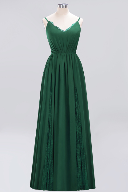 A-Line Chiffon V-Neck Spaghetti Straps Long Bridesmaid Dress