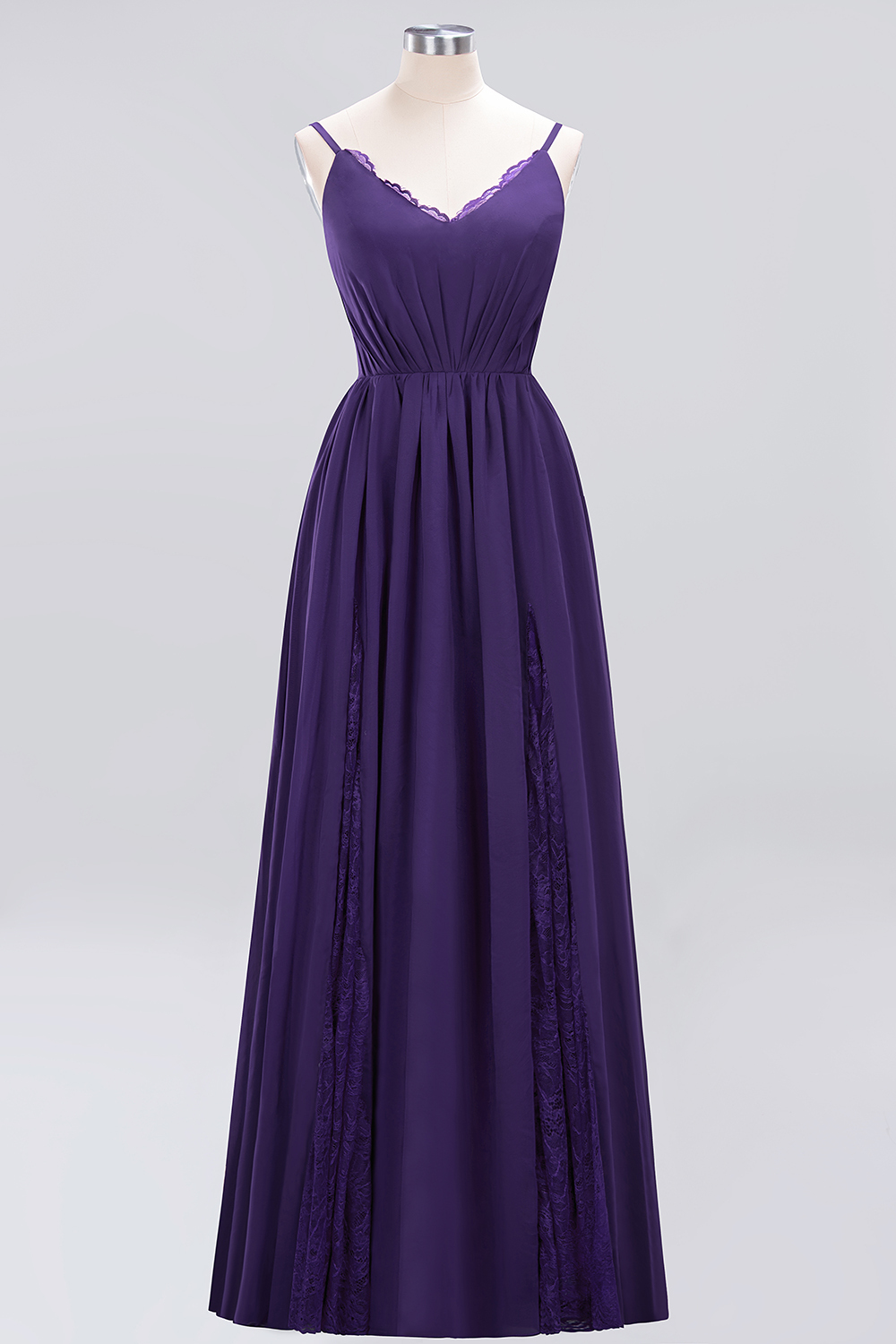 A-Line Chiffon V-Neck Spaghetti Straps Long Bridesmaid Dress