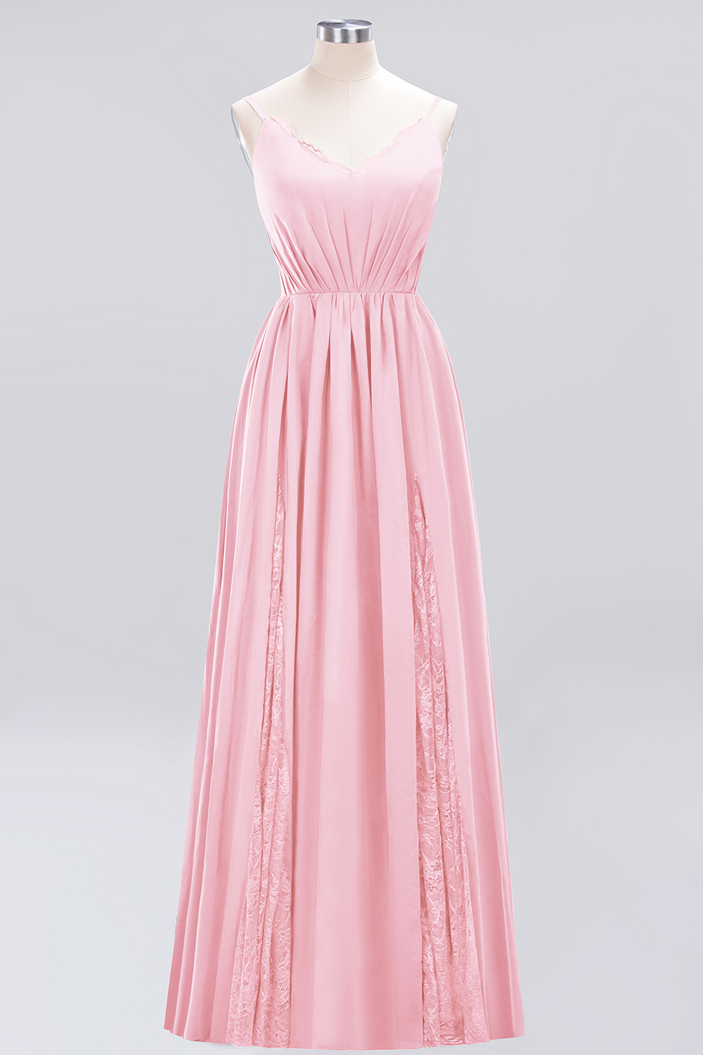A-Line Chiffon V-Neck Spaghetti Straps Long Bridesmaid Dress