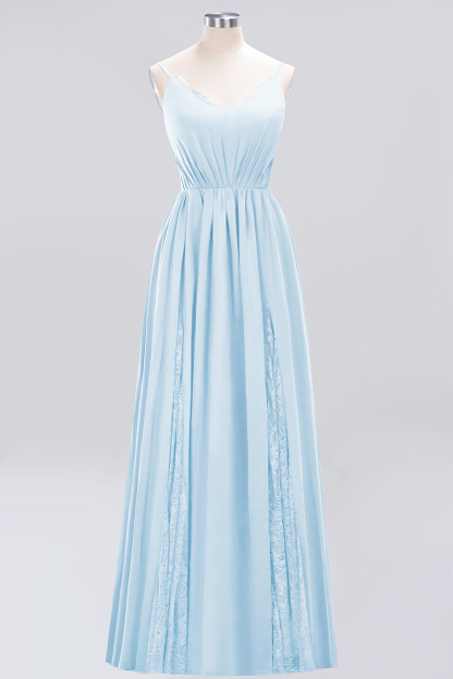 A-Line Chiffon V-Neck Spaghetti Straps Long Bridesmaid Dress