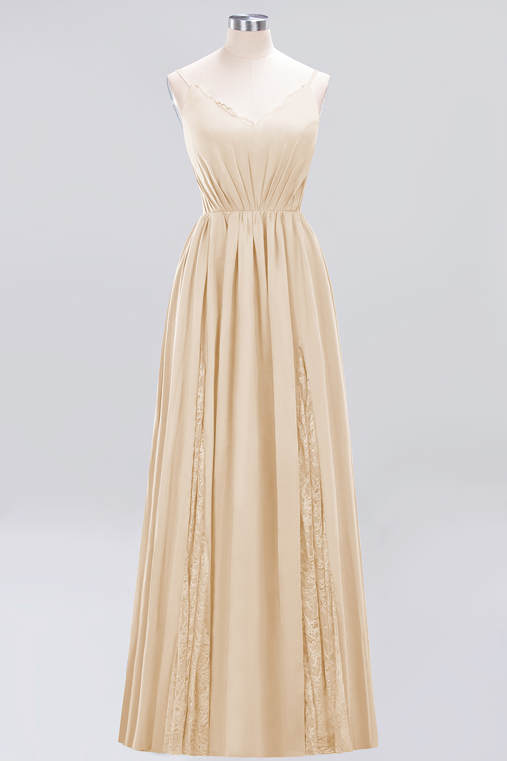 A-Line Chiffon V-Neck Spaghetti Straps Long Bridesmaid Dress
