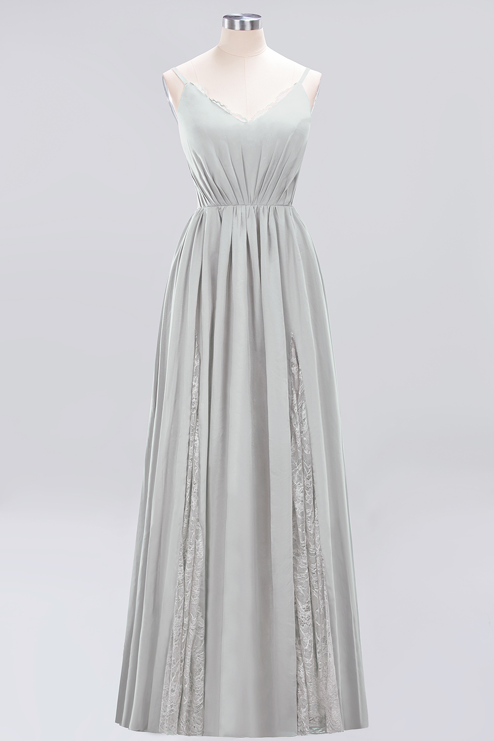 A-Line Chiffon V-Neck Spaghetti Straps Long Bridesmaid Dress