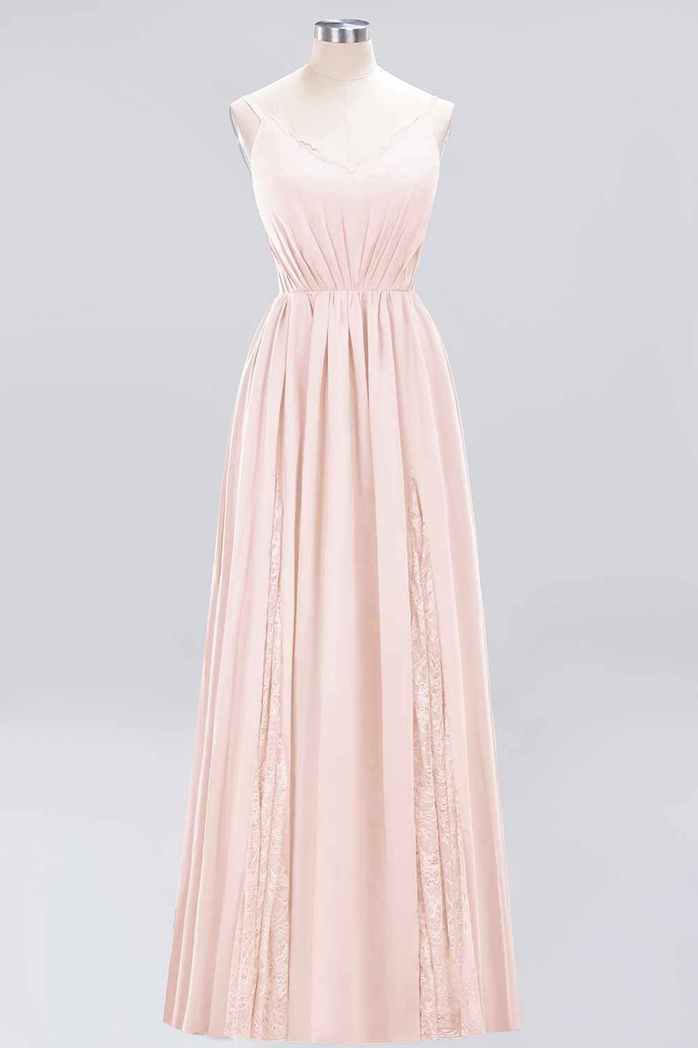 A-Line Chiffon V-Neck Spaghetti Straps Long Bridesmaid Dress