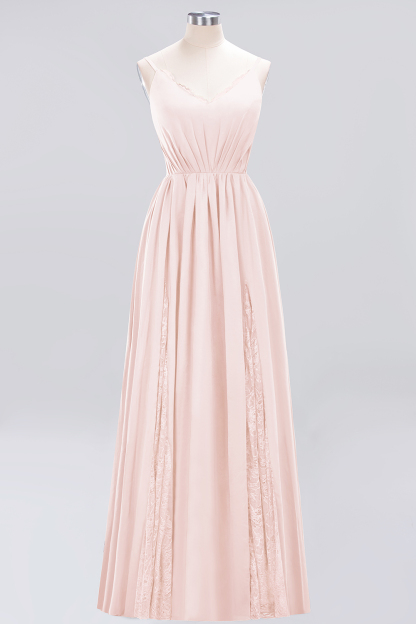 A-Line Chiffon V-Neck Spaghetti Straps Long Bridesmaid Dress