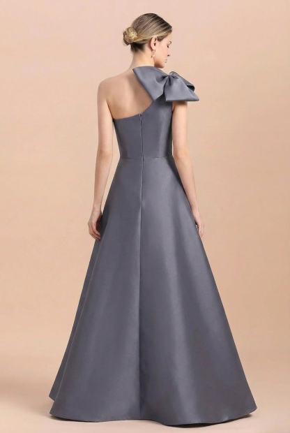 A-Line One-Shoulder Satin Long Mother Of The Bride Dresses With Bow(s)/Pockets