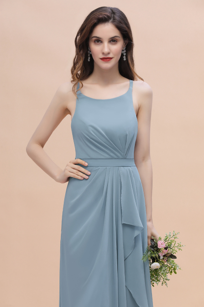 A-Line Ruched Bridesmaid Dress V-Neck Lace Chiffon Floor-length Evening Dress
