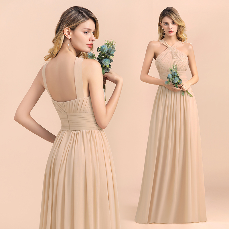 A-Line Sleeveless Chiffon Backless Floor-length Bridesmaid Dress With Ruched
