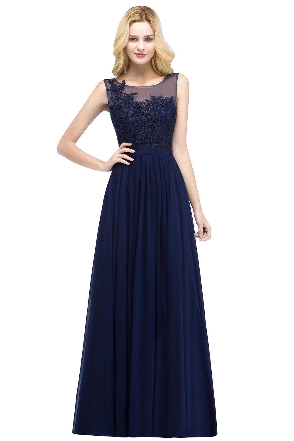 A-line Chiffon Appliques Scoop Sleeveless Floor-Length Bridesmaid Dresses