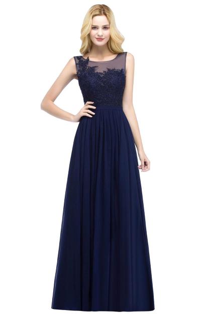 A-line Chiffon Appliques Scoop Sleeveless Floor-Length Bridesmaid Dresses