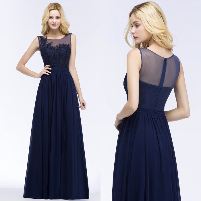 A-line Chiffon Appliques Scoop Sleeveless Floor-Length Bridesmaid Dresses
