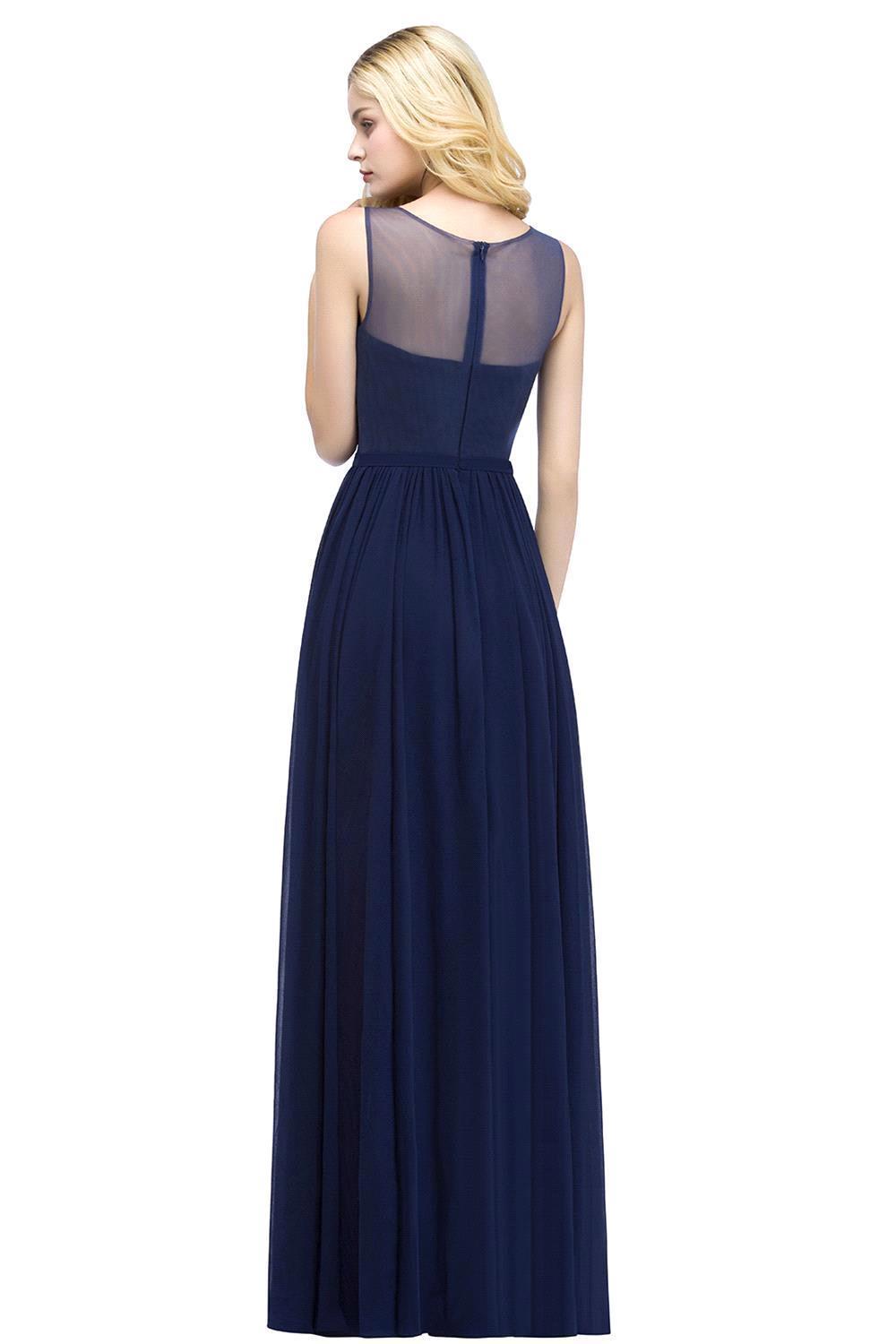 A-line Chiffon Appliques Scoop Sleeveless Floor-Length Bridesmaid Dresses
