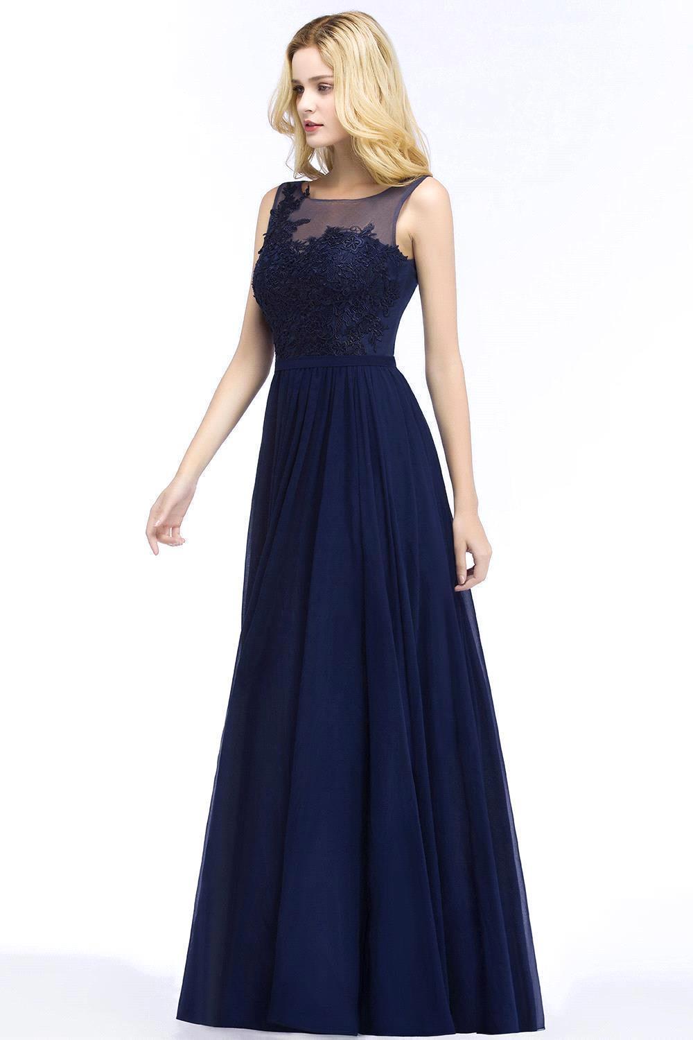 A-line Chiffon Appliques Scoop Sleeveless Floor-Length Bridesmaid Dresses