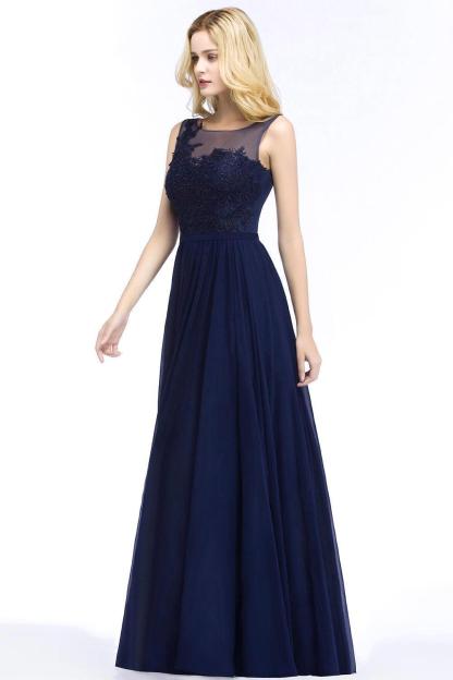 A-line Chiffon Appliques Scoop Sleeveless Floor-Length Bridesmaid Dresses