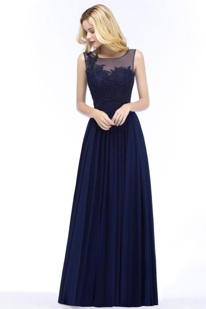 A-line Chiffon Appliques Scoop Sleeveless Floor-Length Bridesmaid Dresses
