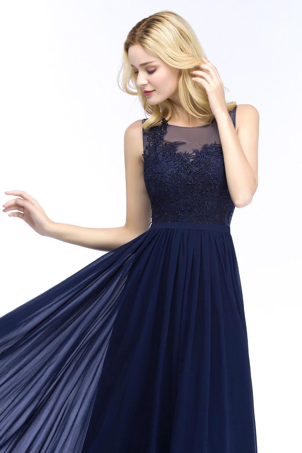 A-line Chiffon Appliques Scoop Sleeveless Floor-Length Bridesmaid Dresses