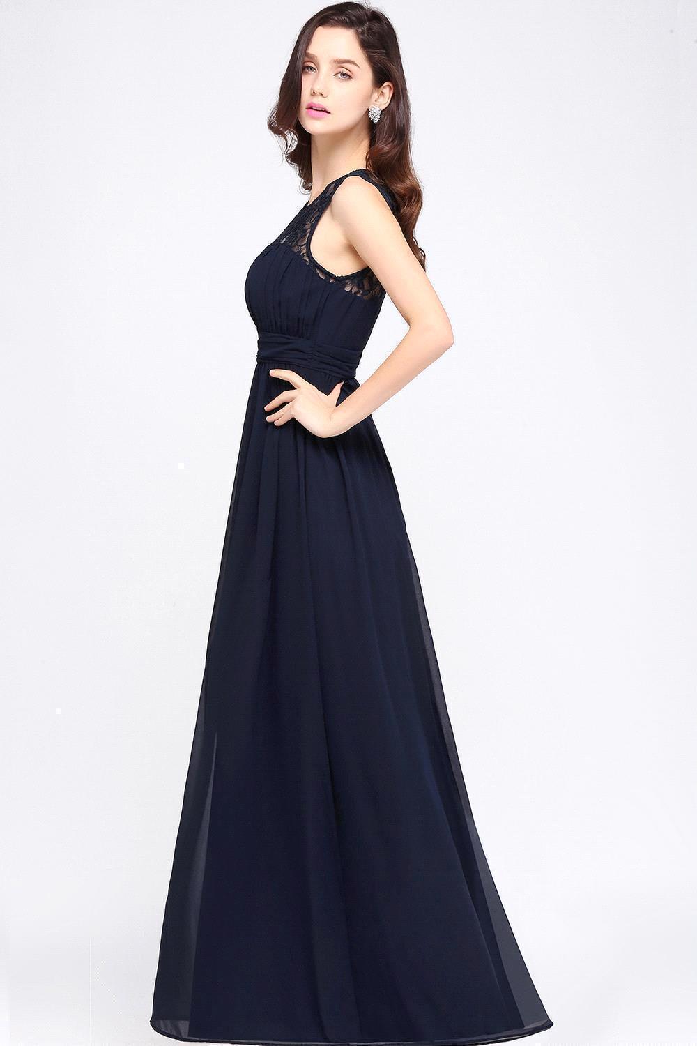 A-line Chiffon Lace Jewel Sleeveless Floor-length Bridesmaid Dress