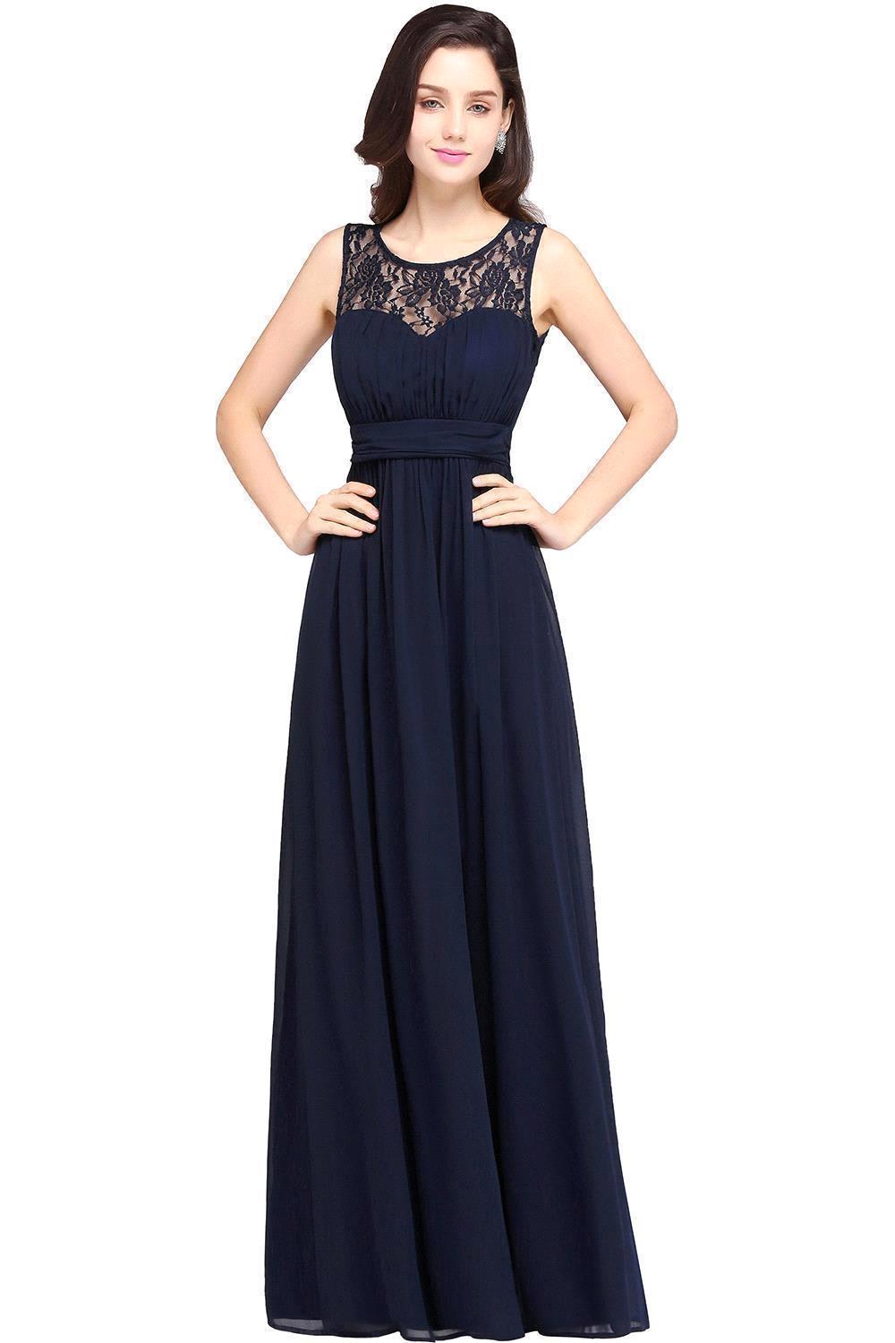 A-line Chiffon Lace Jewel Sleeveless Floor-length Bridesmaid Dress