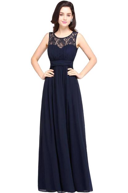 A-line Chiffon Lace Jewel Sleeveless Floor-length Bridesmaid Dress