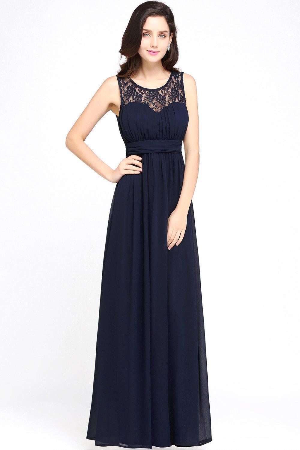 A-line Chiffon Lace Jewel Sleeveless Floor-length Bridesmaid Dress