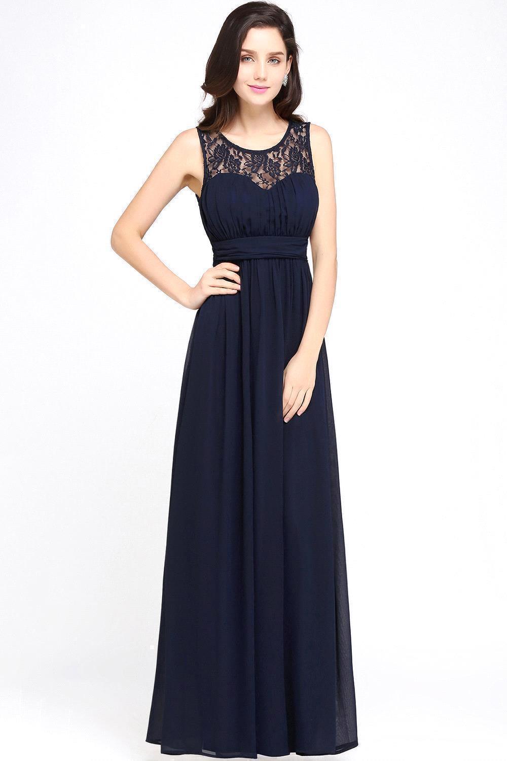 A-line Chiffon Lace Jewel Sleeveless Floor-length Bridesmaid Dress