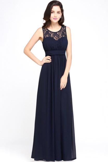 A-line Chiffon Lace Jewel Sleeveless Floor-length Bridesmaid Dress