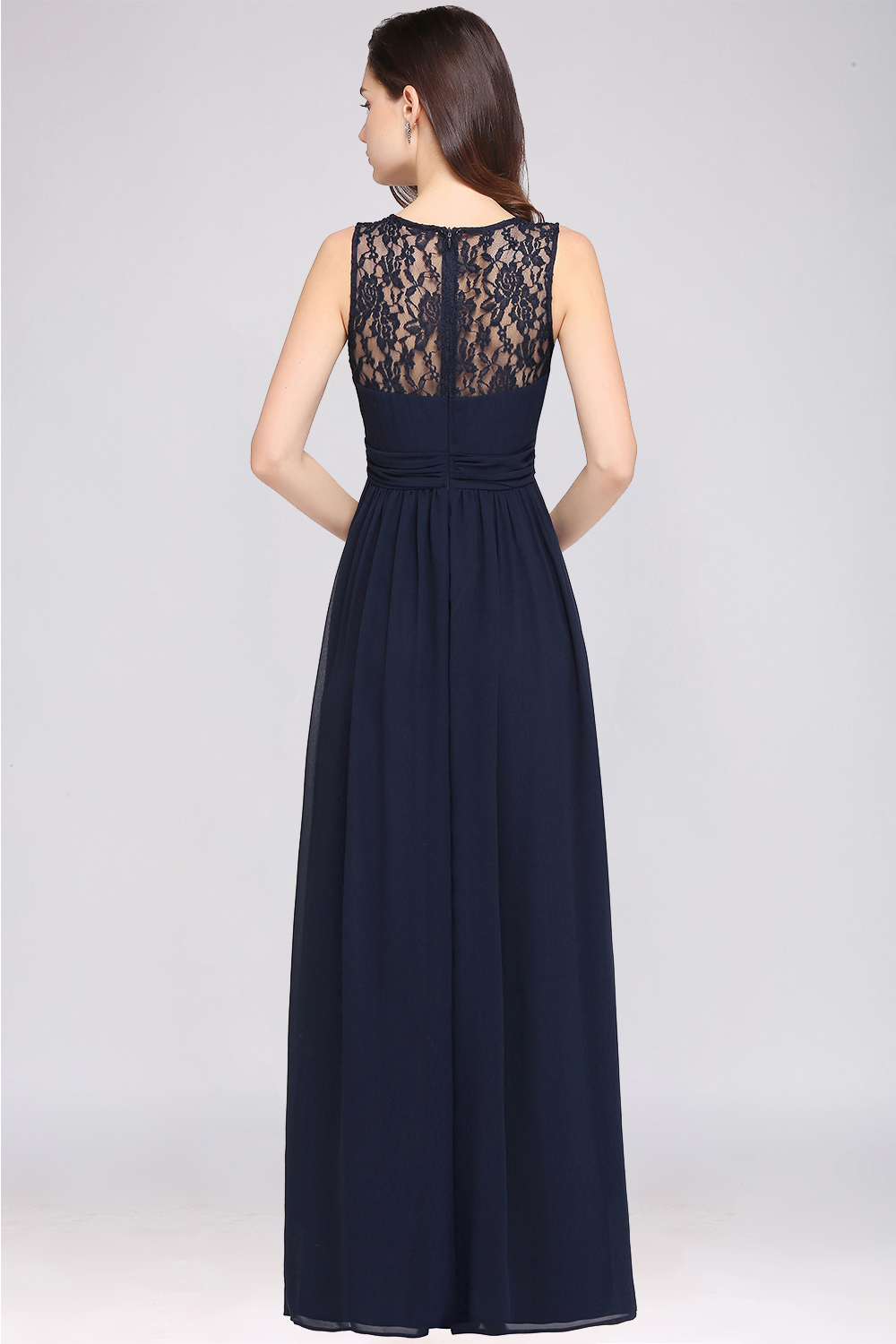 A-line Chiffon Lace Jewel Sleeveless Floor-length Bridesmaid Dress