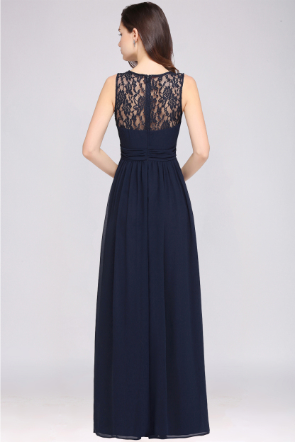 A-line Chiffon Lace Jewel Sleeveless Floor-length Bridesmaid Dress