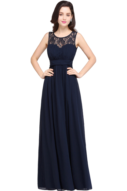 A-line Chiffon Lace Jewel Sleeveless Floor-length Bridesmaid Dress