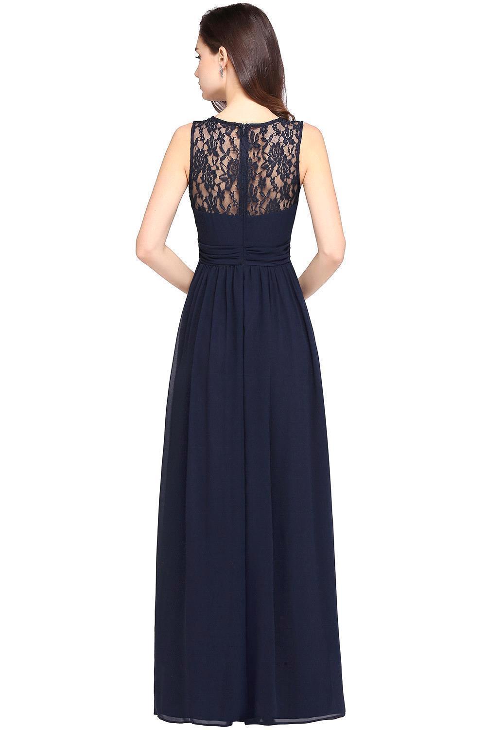 A-line Chiffon Lace Jewel Sleeveless Floor-length Bridesmaid Dress