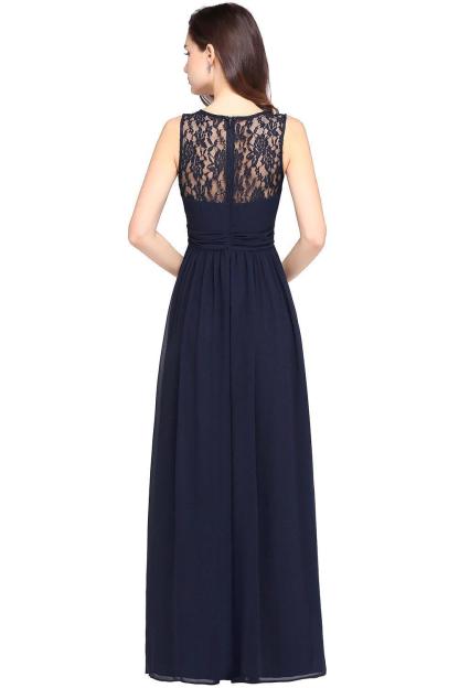 A-line Chiffon Lace Jewel Sleeveless Floor-length Bridesmaid Dress