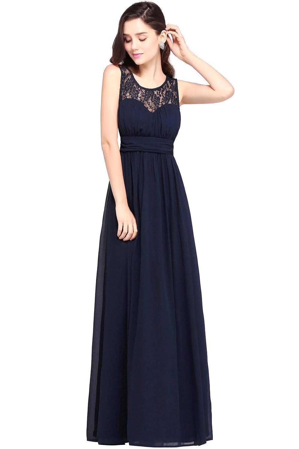 A-line Chiffon Lace Jewel Sleeveless Floor-length Bridesmaid Dress