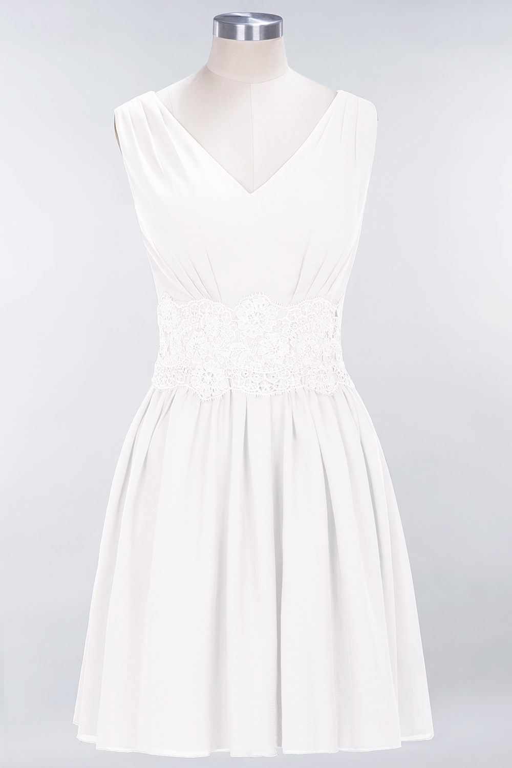 A-line Chiffon Lace V-Neck Sleeveless Mini Bridesmaid Dresses