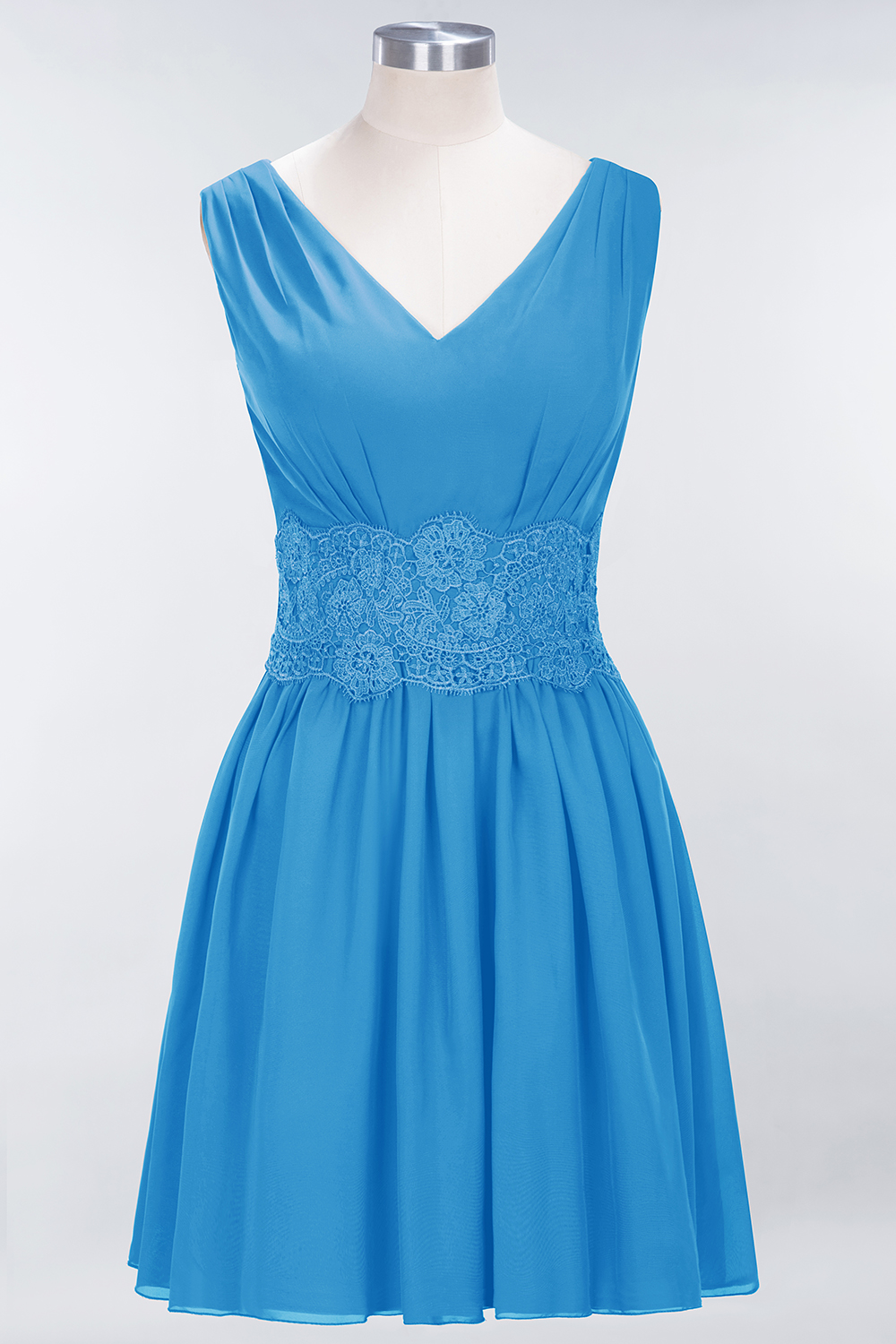 A-line Chiffon Lace V-Neck Sleeveless Mini Bridesmaid Dresses