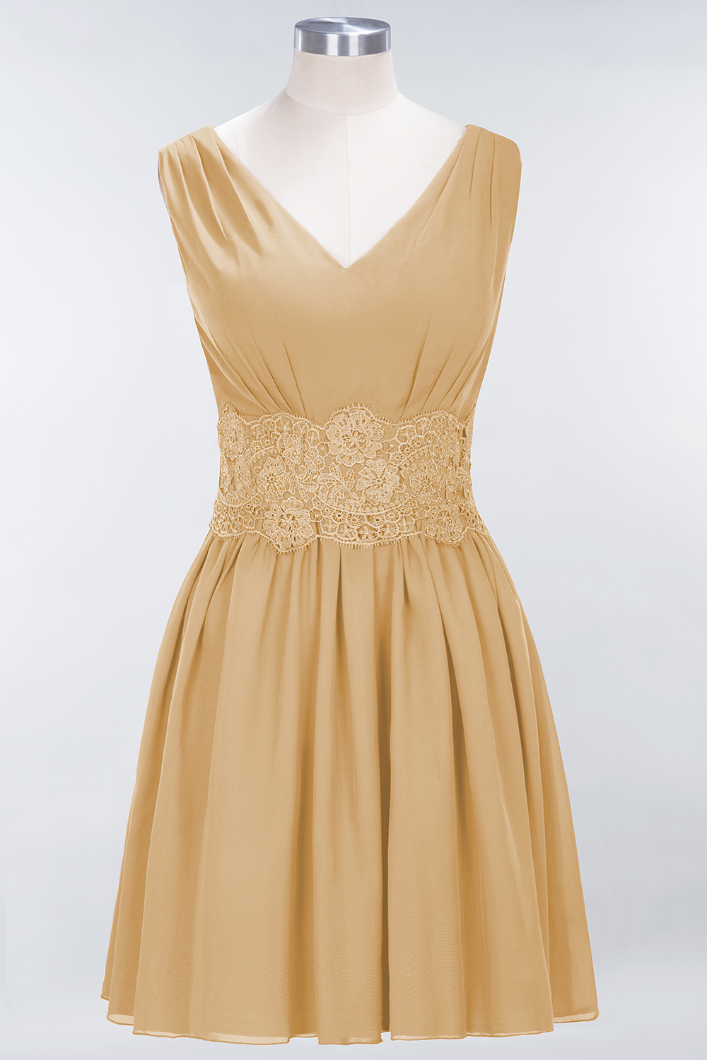 A-line Chiffon Lace V-Neck Sleeveless Mini Bridesmaid Dresses