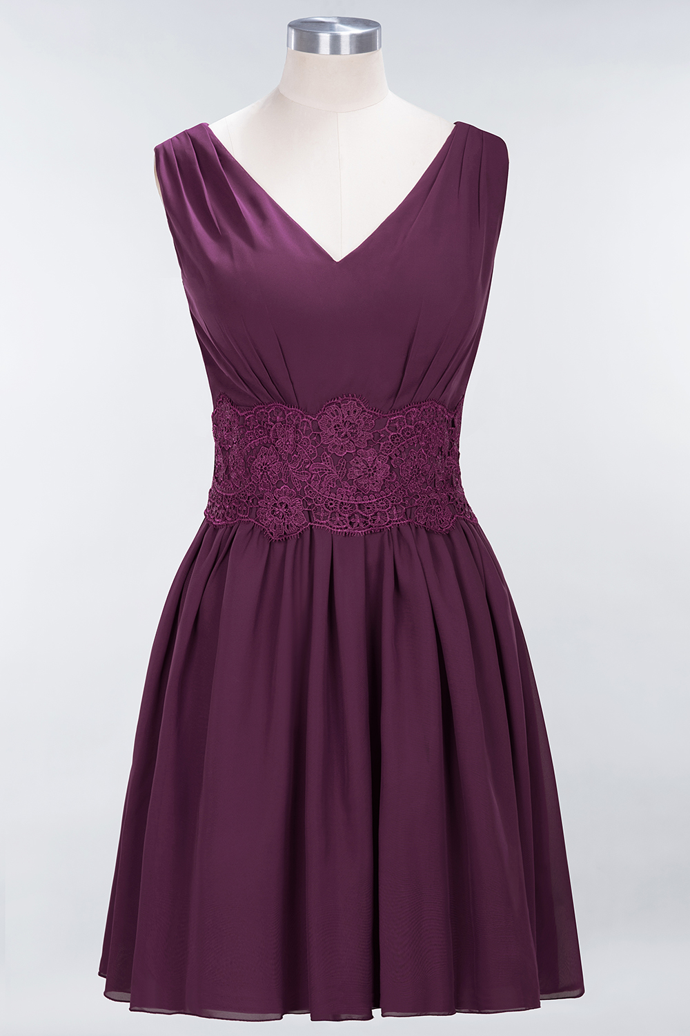 A-line Chiffon Lace V-Neck Sleeveless Mini Bridesmaid Dresses