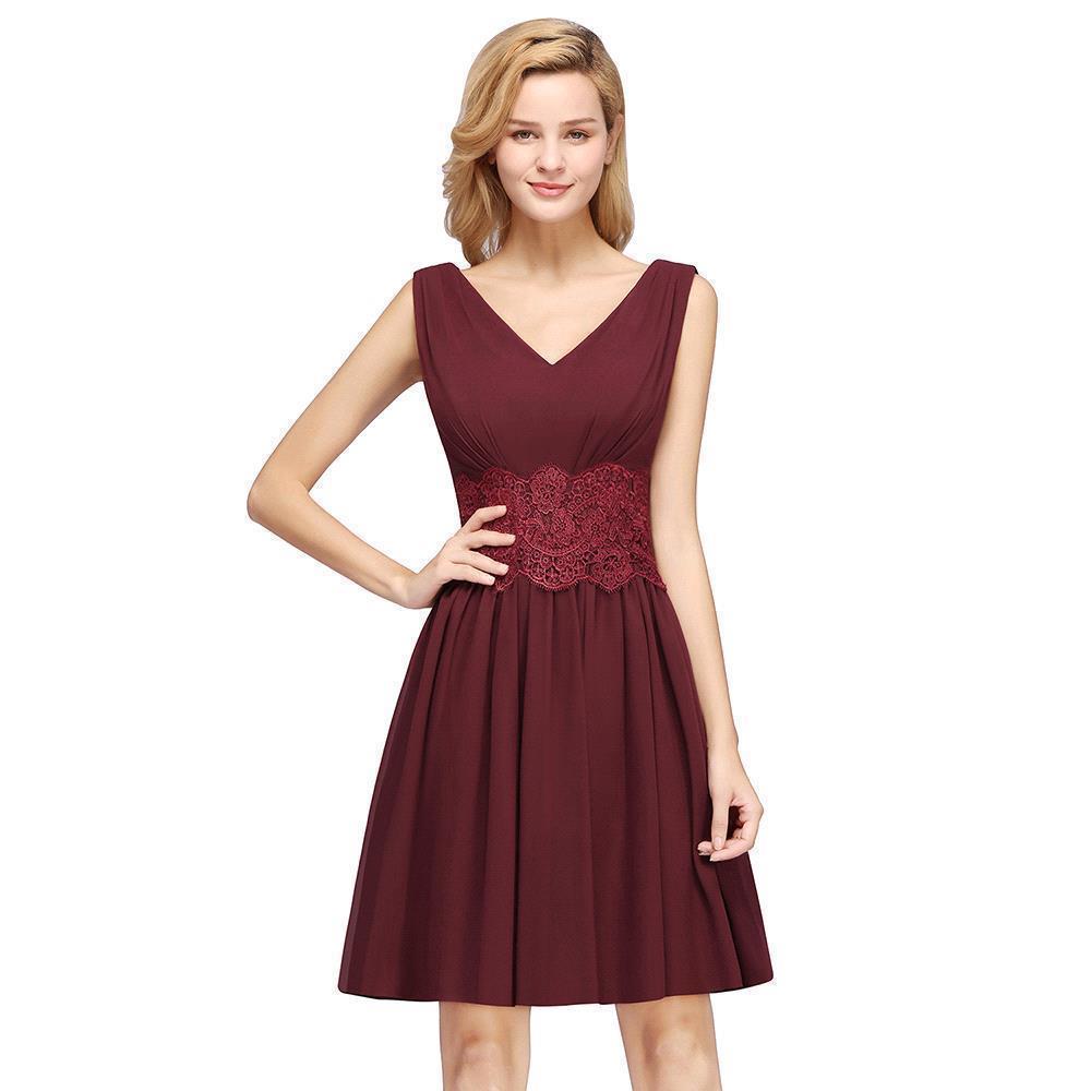 A-line Chiffon Lace V-Neck Sleeveless Mini Bridesmaid Dresses