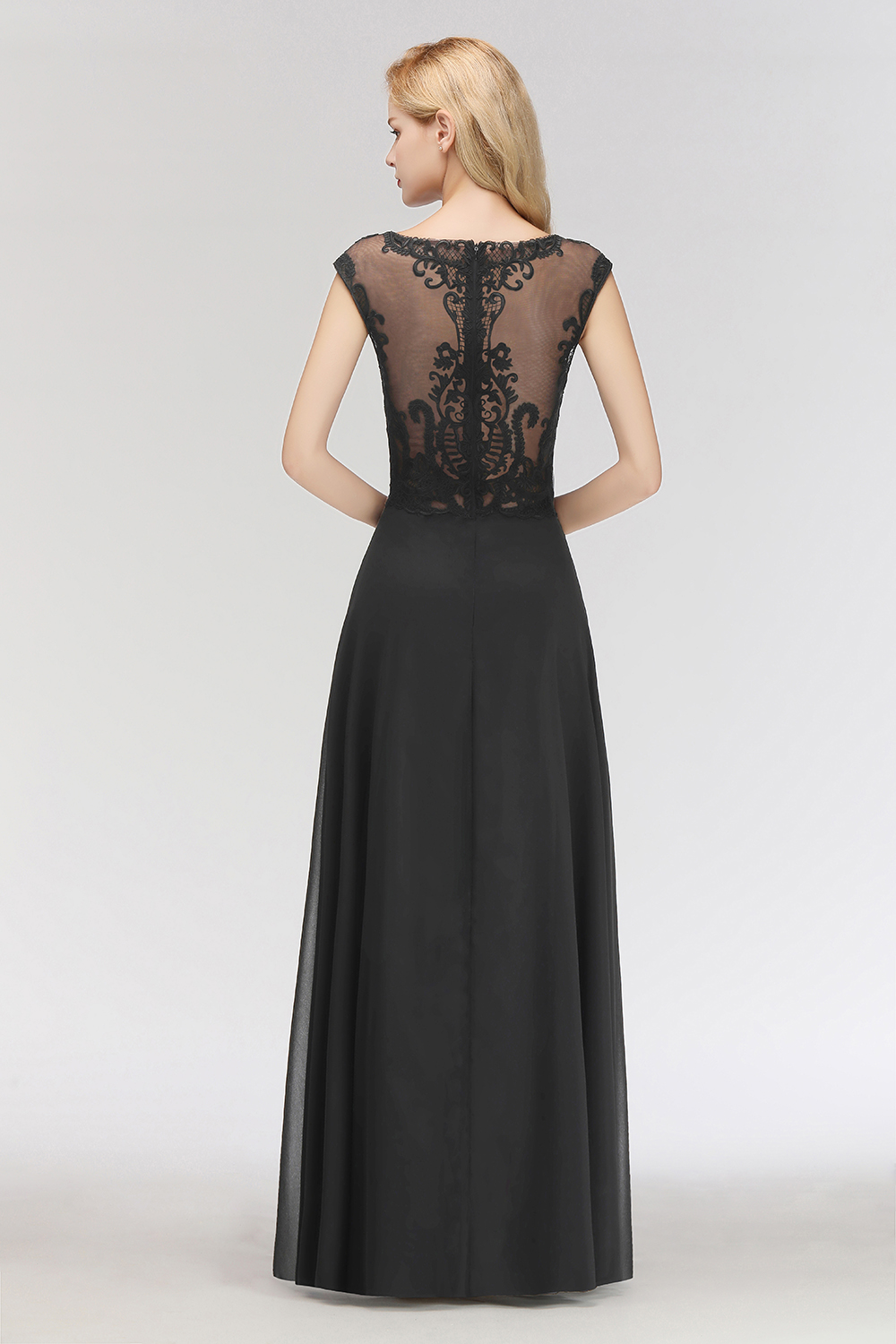 A-line Chiffon Scoop Sleeveless Long Lace Bridesmaid Dress
