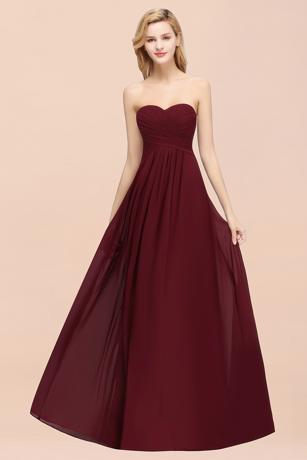 A-line Chiffon Sweetheart Strapless Ruffles Floor-length Bridesmaid Dress