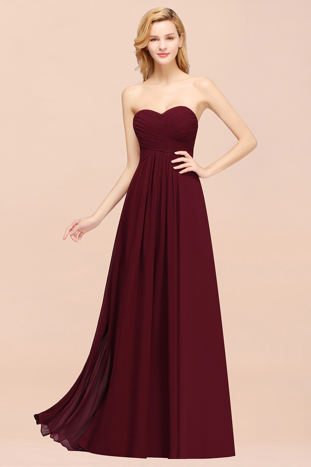 A-line Chiffon Sweetheart Strapless Ruffles Floor-length Bridesmaid Dress