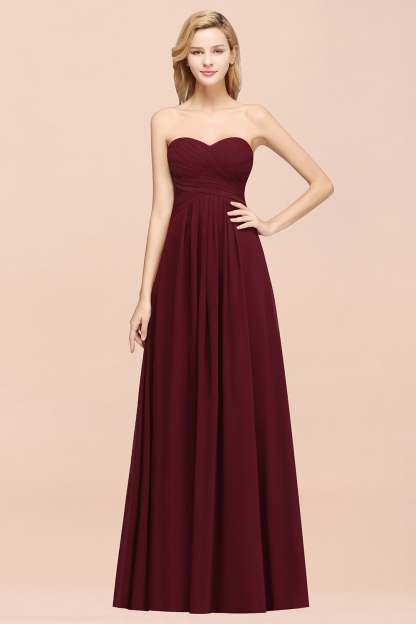 A-line Chiffon Sweetheart Strapless Ruffles Floor-length Bridesmaid Dress