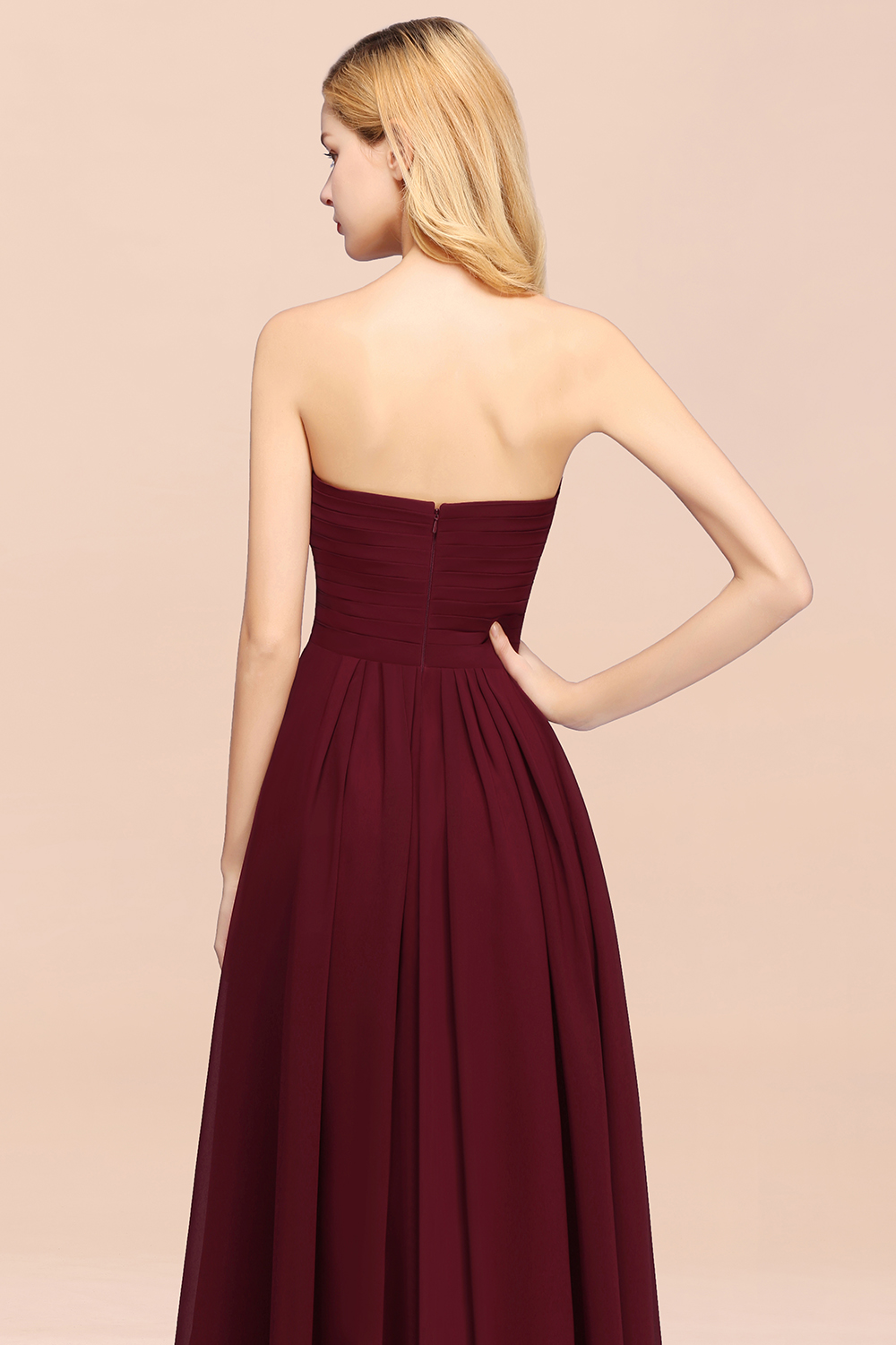 A-line Chiffon Sweetheart Strapless Ruffles Floor-length Bridesmaid Dress