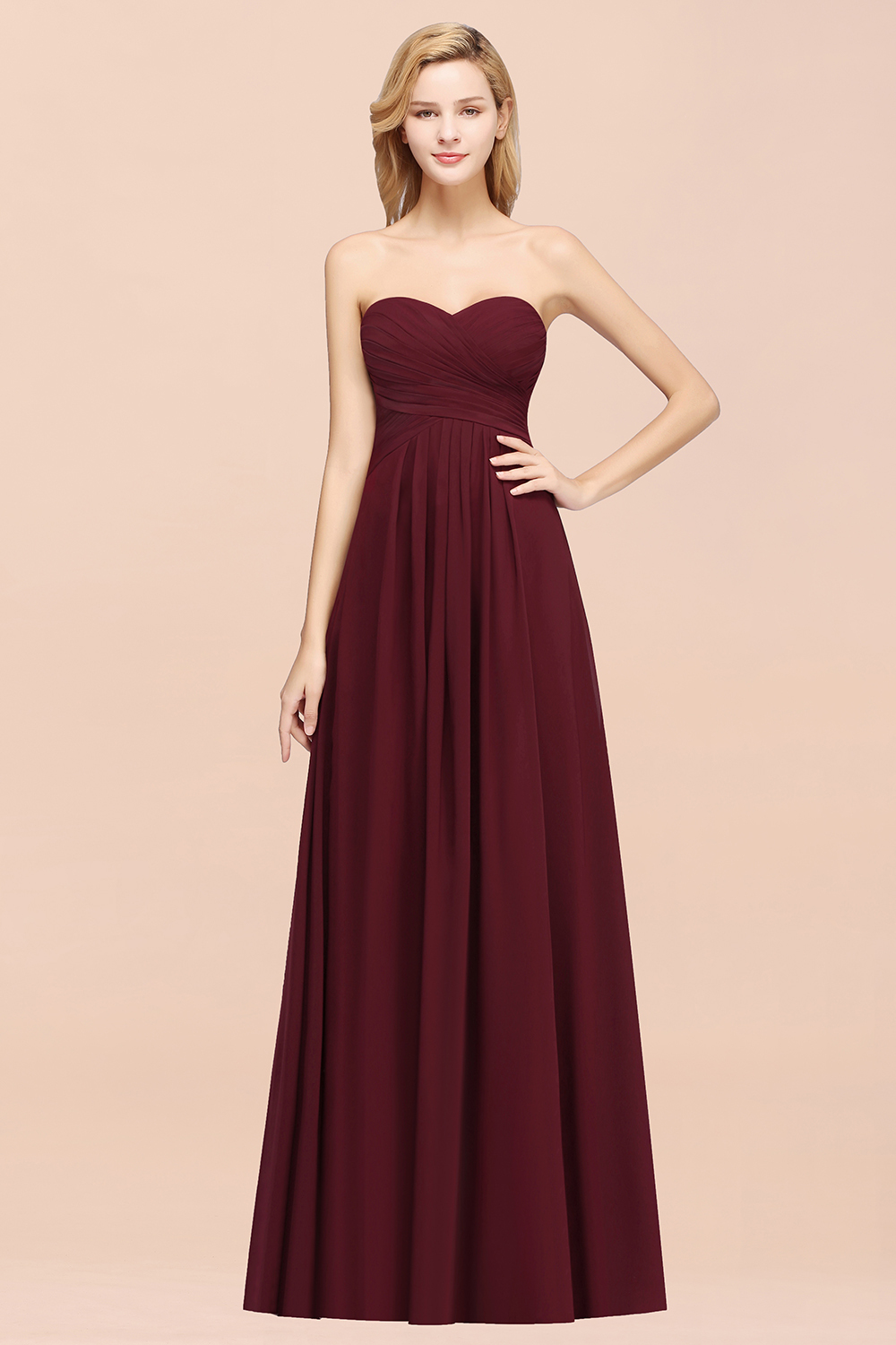 A-line Chiffon Sweetheart Strapless Ruffles Floor-length Bridesmaid Dress