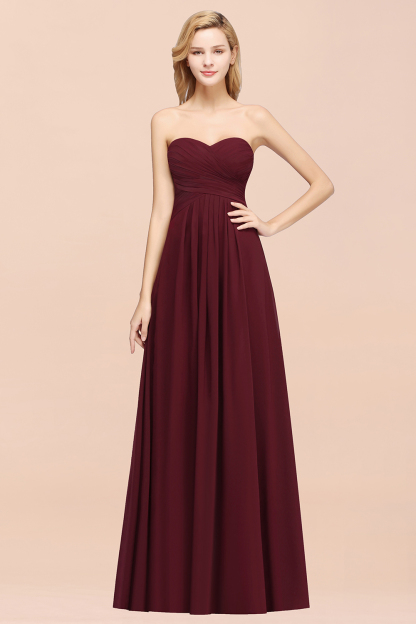A-line Chiffon Sweetheart Strapless Ruffles Floor-length Bridesmaid Dress