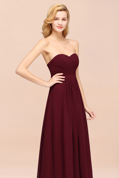 A-line Chiffon Sweetheart Strapless Ruffles Floor-length Bridesmaid Dress