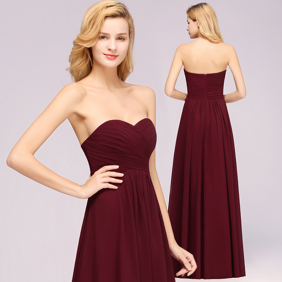 A-line Chiffon Sweetheart Strapless Ruffles Floor-length Bridesmaid Dress