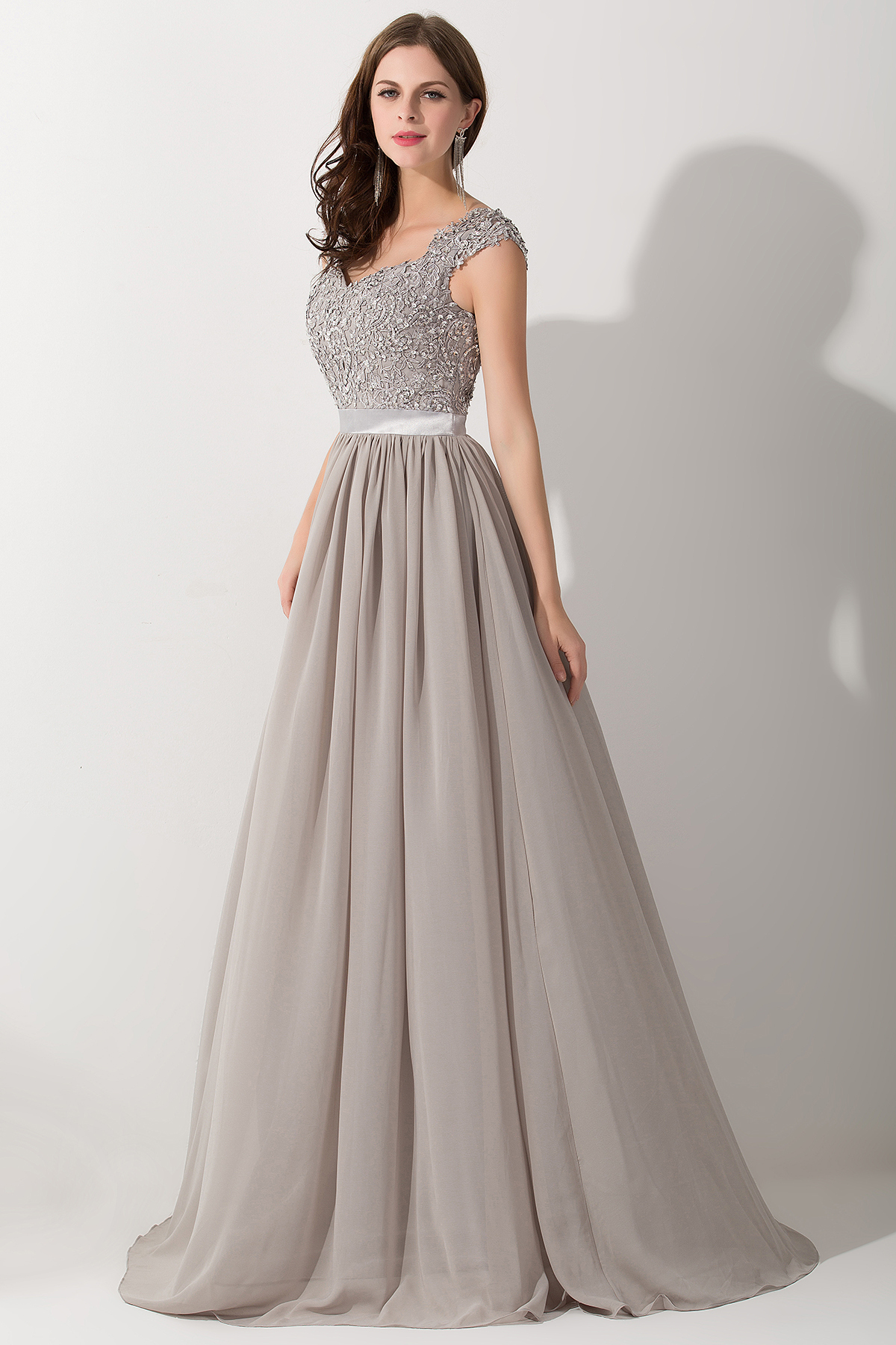 A-line Chiffon V-Neck Sleeveless Ruffles Floor-Length Bridesmaid Dress with Appliques