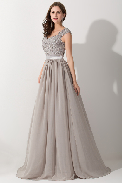 A-line Chiffon V-Neck Sleeveless Ruffles Floor-Length Bridesmaid Dress with Appliques