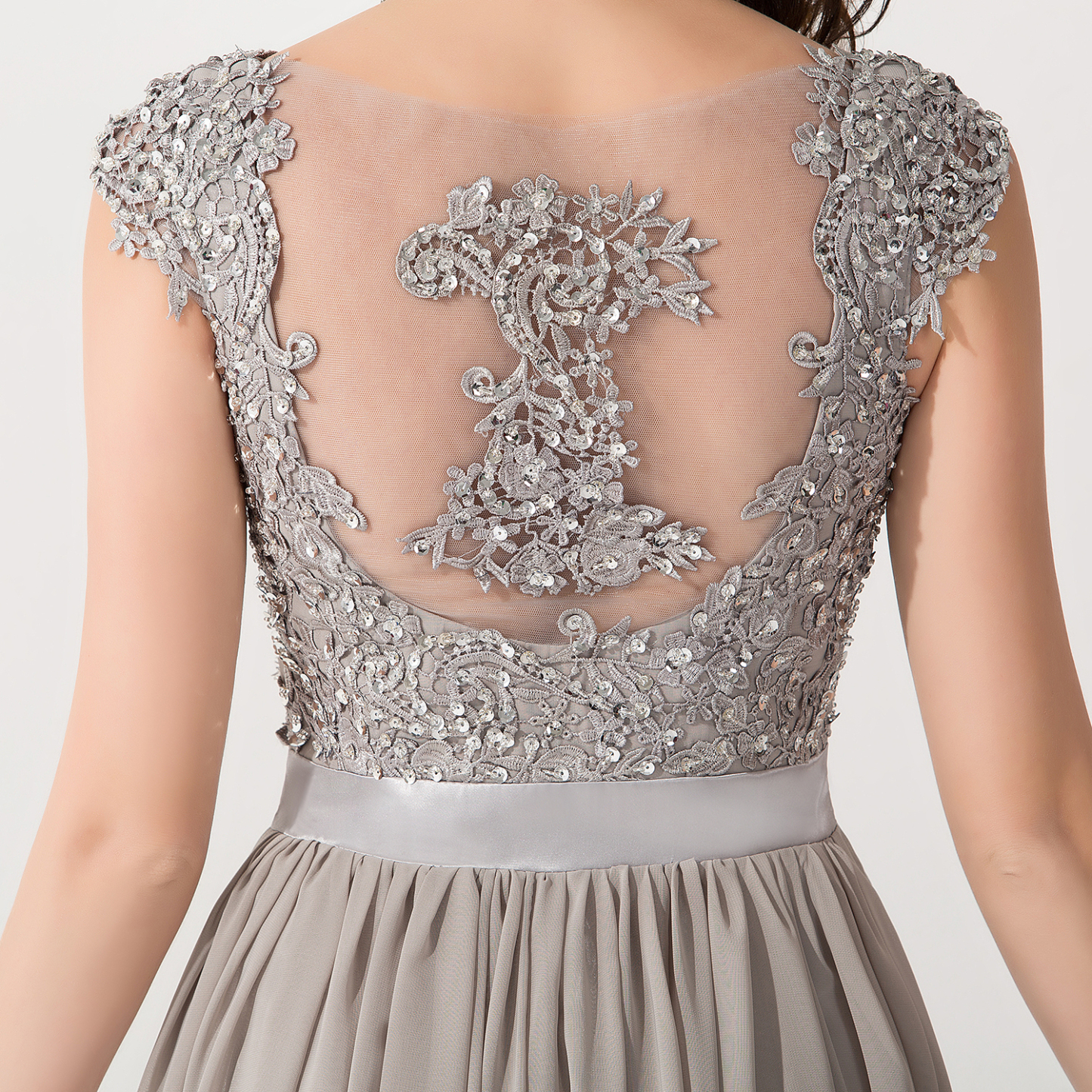 A-line Chiffon V-Neck Sleeveless Ruffles Floor-Length Bridesmaid Dress with Appliques