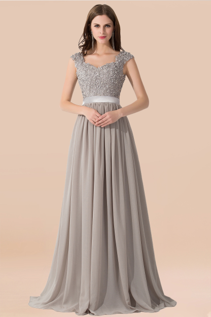 A-line Chiffon V-Neck Sleeveless Ruffles Floor-Length Bridesmaid Dress with Appliques