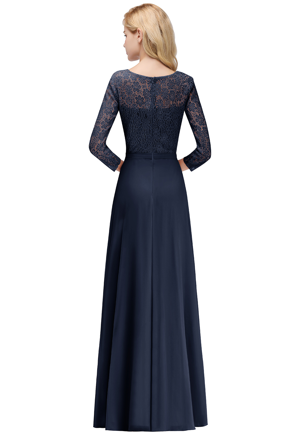 A-line Floor Length Lace Chiffon Bridesmaid Dresses with Sleeves